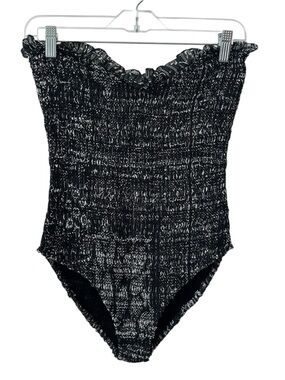 ROCOCO SAND Smocked Black & White Strapless Bodysuit